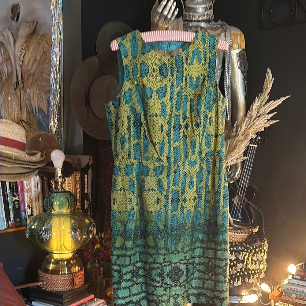 Muse vibrant Sleeveless Dress in Yellow, teal and Green